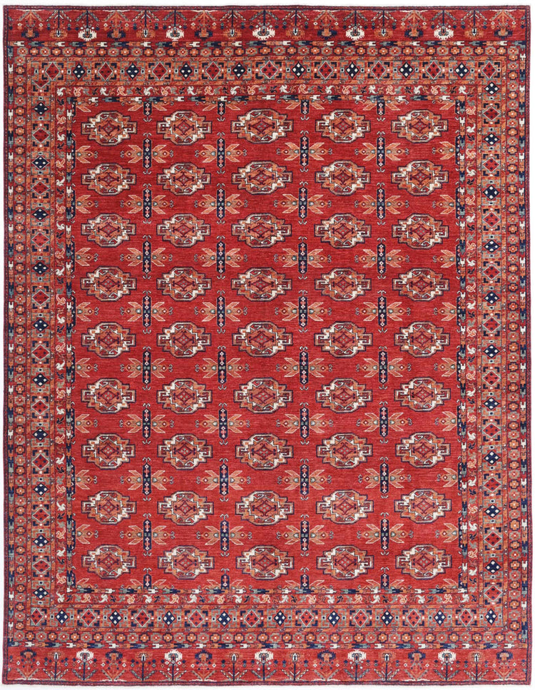 Tribal Hand Knotted Humna Humna Wool Rug of Size 8'11'' X 11'7'' in Red and Blue Colors - Made in Afghanistan