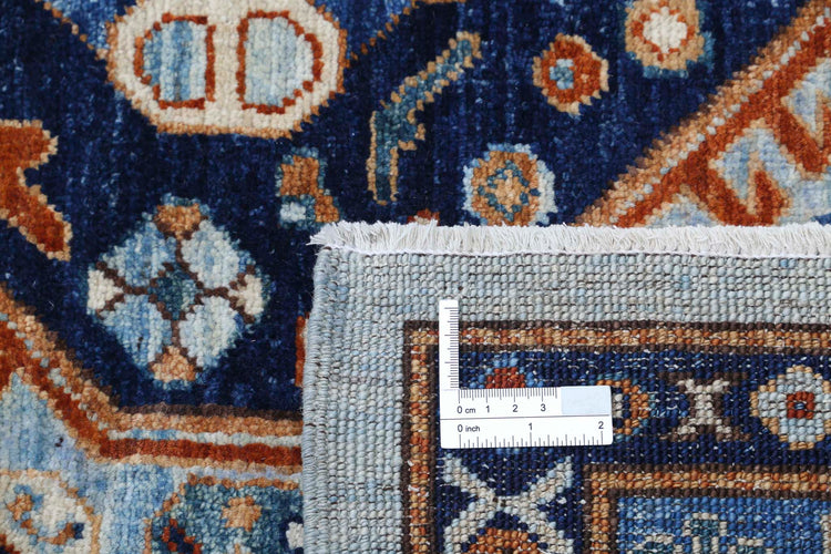 Tribal Hand Knotted Humna Humna Wool Rug of Size 9'0'' X 12'7'' in Blue and Rust Colors - Made in Afghanistan