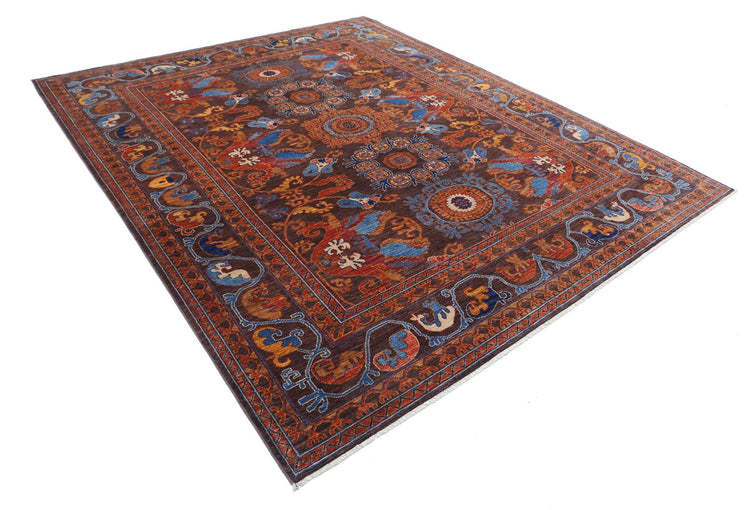 Tribal Hand Knotted Humna Humna Wool Rug of Size 8'1'' X 9'9'' in Brown and Rust Colors - Made in Afghanistan
