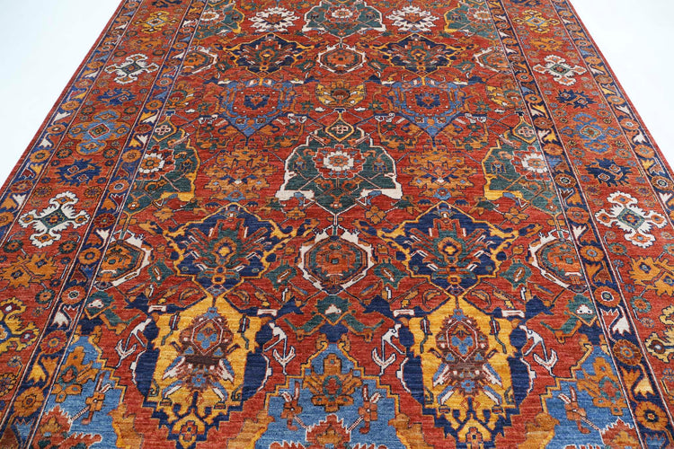 Tribal Hand Knotted Humna Humna Wool Rug of Size 8'6'' X 10'10'' in Rust and Gold Colors - Made in Afghanistan