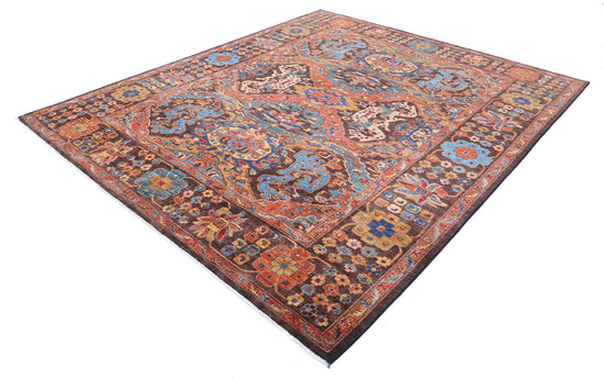 Tribal Hand Knotted Humna Humna Wool Rug of Size 8'1'' X 9'8'' in Brown and Taupe Colors - Made in Afghanistan