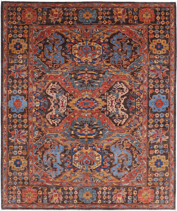 Tribal Hand Knotted Humna Humna Wool Rug of Size 8'1'' X 9'8'' in Brown and Taupe Colors - Made in Afghanistan