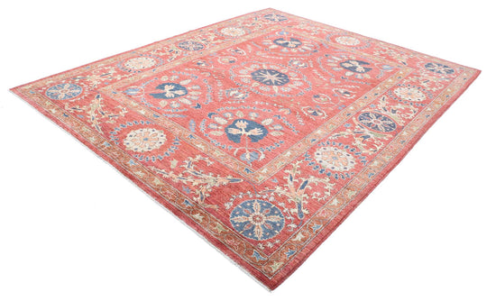 Tribal Hand Knotted Humna Humna Wool Rug of Size 8'4'' X 10'2'' in Red and Blue Colors - Made in Afghanistan