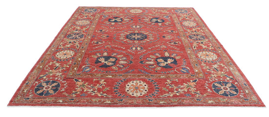 Tribal Hand Knotted Humna Humna Wool Rug of Size 8'4'' X 10'2'' in Red and Blue Colors - Made in Afghanistan