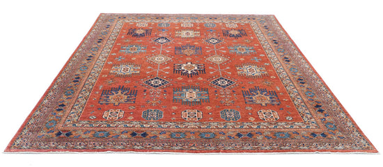 Tribal Hand Knotted Humna Humna Wool Rug of Size 7'11'' X 9'8'' in Rust and Gold Colors - Made in Afghanistan