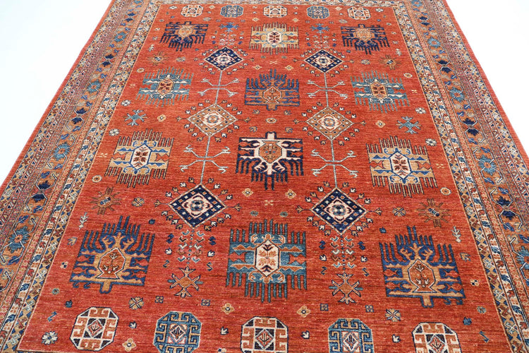 Tribal Hand Knotted Humna Humna Wool Rug of Size 7'11'' X 9'8'' in Rust and Gold Colors - Made in Afghanistan