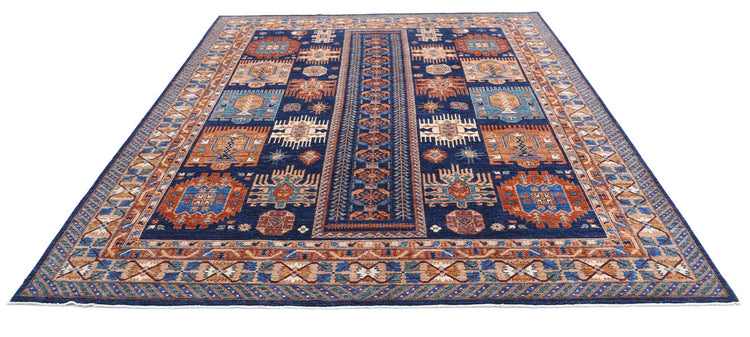 Tribal Hand Knotted Humna Humna Wool Rug of Size 8'1'' X 10'0'' in Blue and Gold Colors - Made in Afghanistan