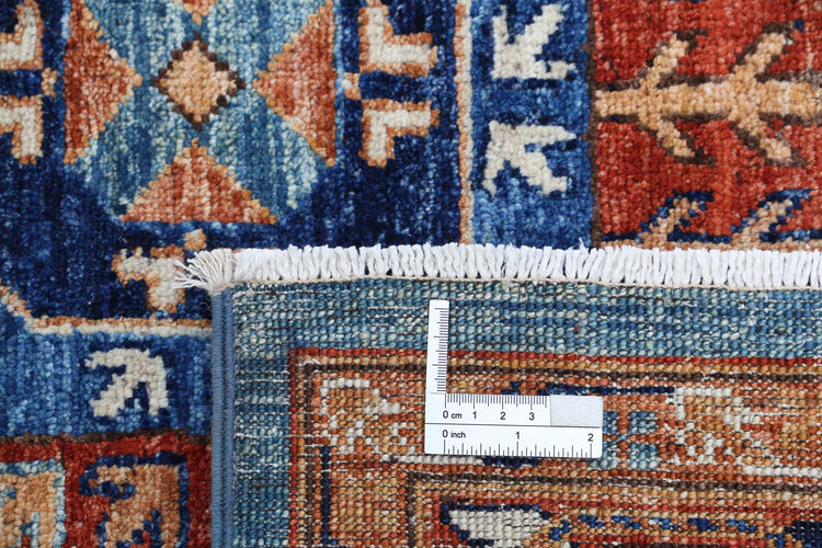 Tribal Hand Knotted Humna Humna Wool Rug of Size 7'10'' X 9'11'' in Blue and Gold Colors - Made in Afghanistan