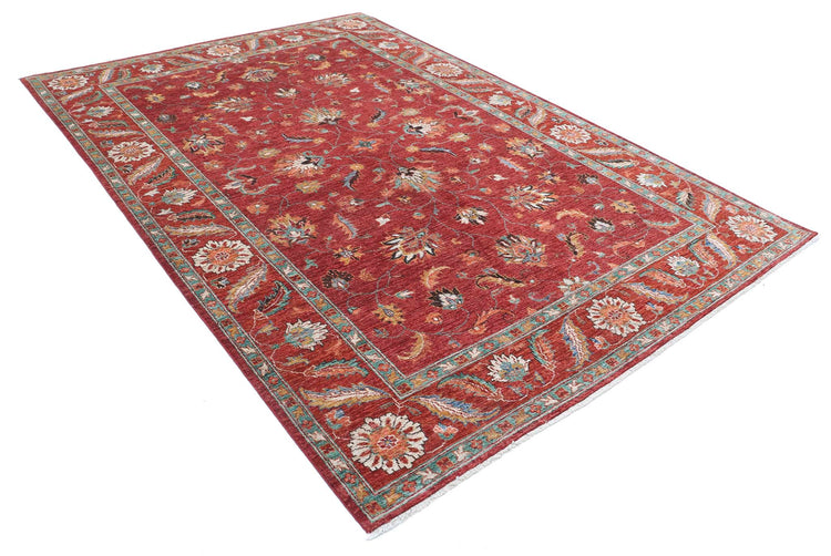 Tribal Hand Knotted Humna Humna Wool Rug of Size 6'8'' X 9'8'' in Red and Ivory Colors - Made in Afghanistan