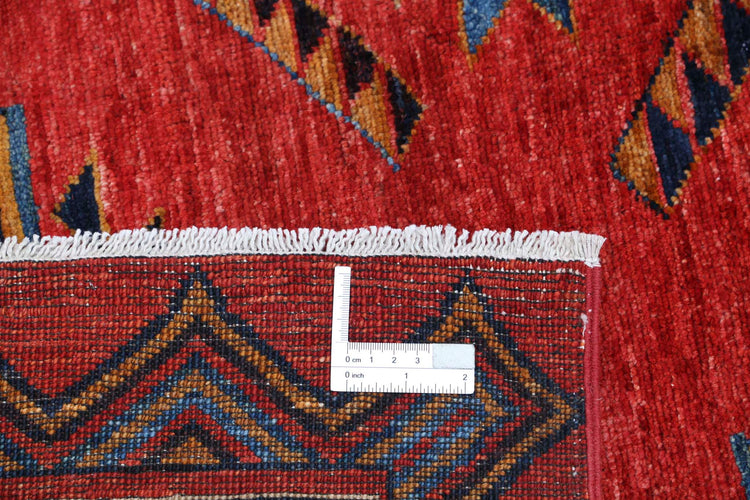 Tribal Hand Knotted Humna Humna Wool Rug of Size 6'6'' X 8'7'' in Red and Blue Colors - Made in Afghanistan