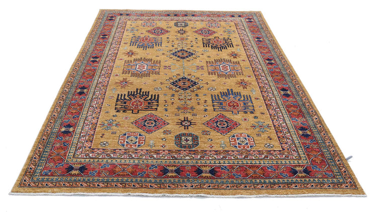 Tribal Hand Knotted Humna Humna Wool Rug of Size 6'0'' X 8'6'' in Gold and Rust Colors - Made in Afghanistan
