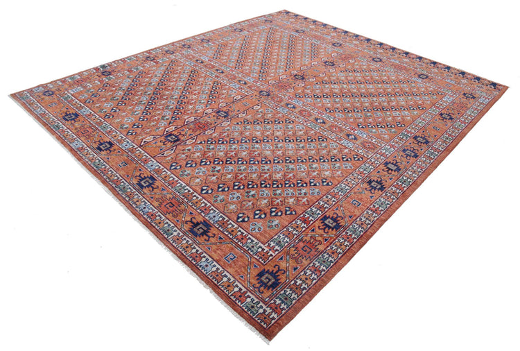 Tribal Hand Knotted Humna Humna Wool Rug of Size 8'3'' X 9'10'' in Rust and Ivory Colors - Made in Afghanistan
