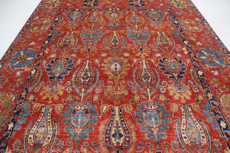 Tribal Hand Knotted Humna Humna Wool Rug of Size 9'3'' X 11'3'' in Red and Blue Colors - Made in Afghanistan