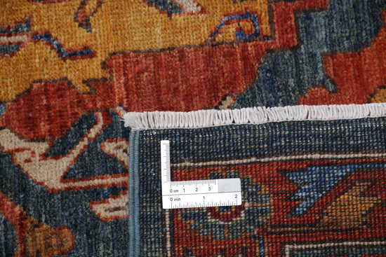 Tribal Hand Knotted Humna Humna Wool Rug of Size 7'11'' X 10'2'' in Green and Rust Colors - Made in Afghanistan