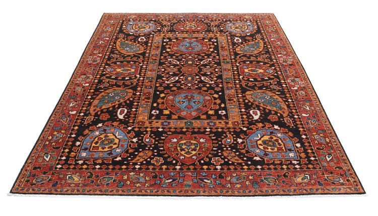 Tribal Hand Knotted Humna Humna Wool Rug of Size 6'0'' X 7'10'' in Brown and Rust Colors - Made in Afghanistan