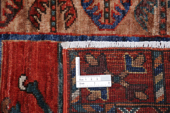 Tribal Hand Knotted Humna Humna Wool Rug of Size 5'5'' X 6'8'' in Red and Blue Colors - Made in Afghanistan