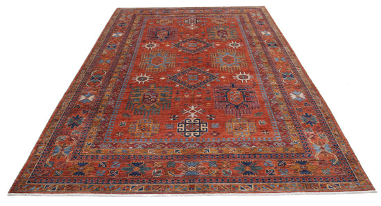 Tribal Hand Knotted Humna Humna Wool Rug of Size 6'8'' X 10'4'' in Rust and Gold Colors - Made in Afghanistan