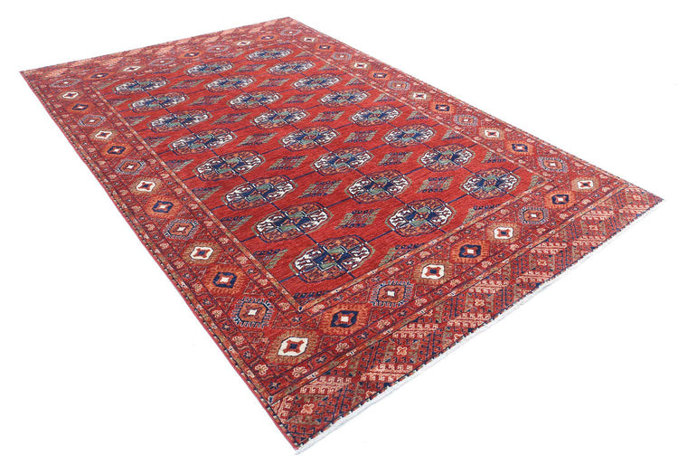 Tribal Hand Knotted Humna Humna Wool Rug of Size 6'4'' X 9'6'' in Rust and Blue Colors - Made in Afghanistan