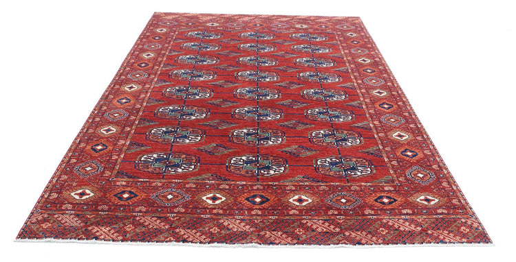 Tribal Hand Knotted Humna Humna Wool Rug of Size 6'4'' X 9'6'' in Rust and Blue Colors - Made in Afghanistan