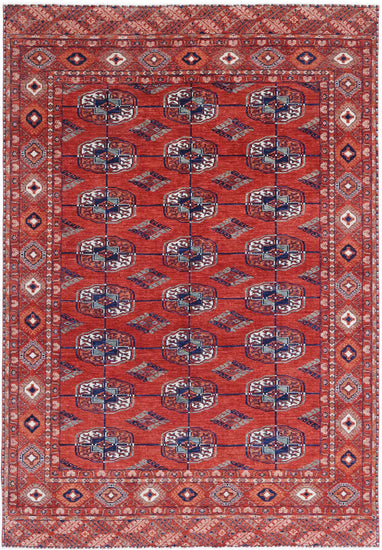 Tribal Hand Knotted Humna Humna Wool Rug of Size 6'7'' X 9'7'' in Rust and Blue Colors - Made in Afghanistan