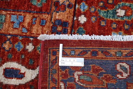 Tribal Hand Knotted Humna Humna Wool Rug of Size 5'6'' X 7'11'' in Red and Blue Colors - Made in Afghanistan