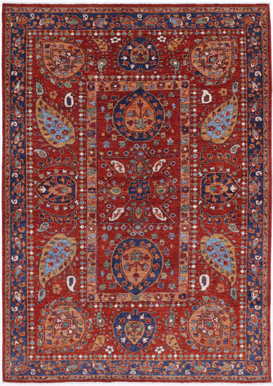 Tribal Hand Knotted Humna Humna Wool Rug of Size 5'6'' X 7'11'' in Red and Blue Colors - Made in Afghanistan