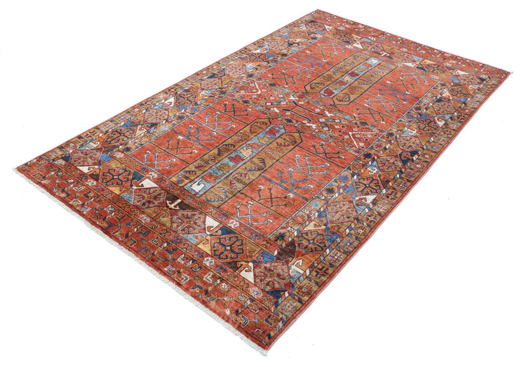 Tribal Hand Knotted Humna Humna Wool Rug of Size 4'2'' X 7'0'' in Rust and Multi Colors - Made in Afghanistan