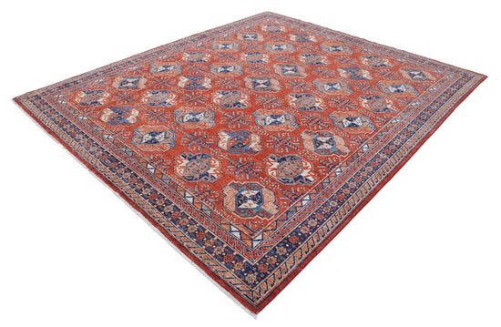 Tribal Hand Knotted Humna Humna Wool Rug of Size 8'2'' X 9'9'' in Rust and Blue Colors - Made in Afghanistan