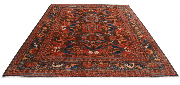 Tribal Hand Knotted Humna Humna Wool Rug of Size 8'4'' X 9'9'' in Brown and Rust Colors - Made in Afghanistan