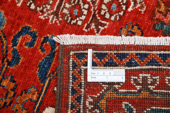 Tribal Hand Knotted Humna Humna Wool Rug of Size 4'1'' X 5'10'' in Red and Green Colors - Made in Afghanistan