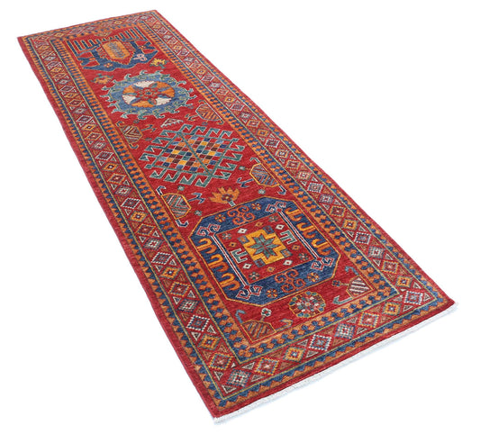 Tribal Hand Knotted Humna Humna Wool Rug of Size 2'8'' X 7'10'' in Red and Gold Colors - Made in Afghanistan