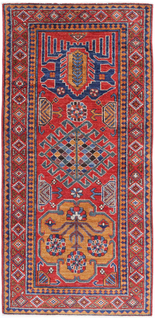 Tribal Hand Knotted Humna Humna Wool Rug of Size 2'8'' X 5'10'' in Red and Taupe Colors - Made in Afghanistan