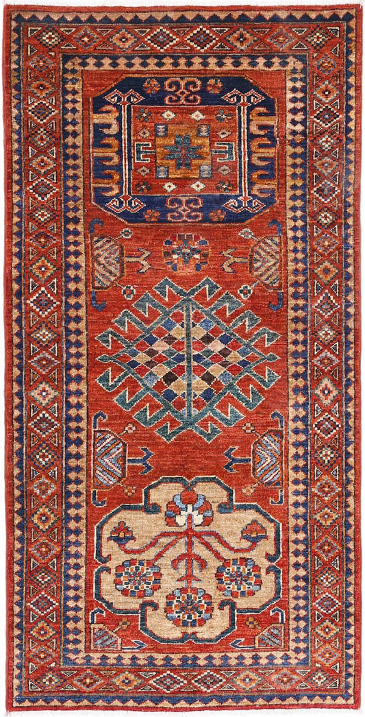 Tribal Hand Knotted Humna Humna Wool Rug of Size 2'10'' X 5'9'' in Rust and Gold Colors - Made in Afghanistan