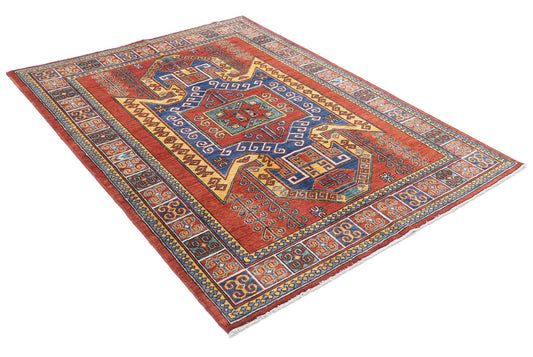 Tribal Hand Knotted Humna Humna Wool Rug of Size 4'10'' X 6'7'' in Red and Multi Colors - Made in Afghanistan