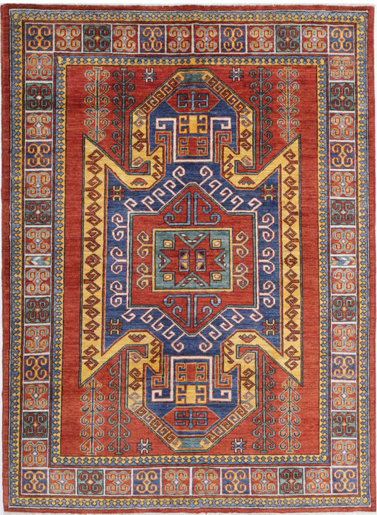 Tribal Hand Knotted Humna Humna Wool Rug of Size 4'10'' X 6'7'' in Red and Multi Colors - Made in Afghanistan