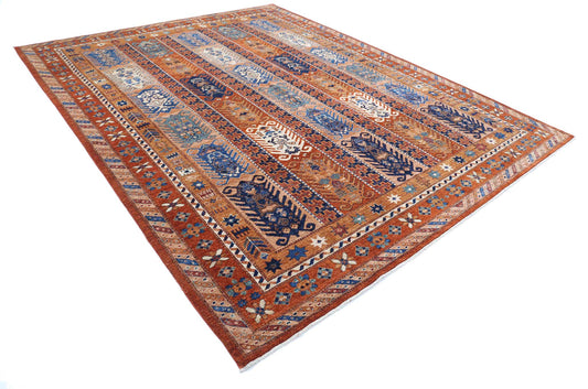Tribal Hand Knotted Humna Humna Wool Rug of Size 9'3'' X 11'6'' in Rust and Multi Colors - Made in Afghanistan