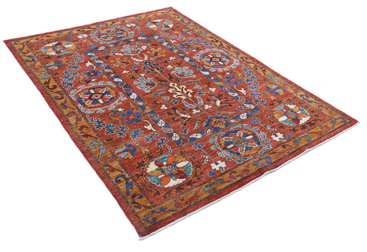 Tribal Hand Knotted Humna Humna Wool Rug of Size 4'10'' X 6'5'' in Red and Rust Colors - Made in Afghanistan