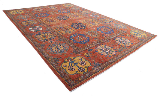 Tribal Hand Knotted Humna Humna Wool Rug of Size 10'2'' X 14'5'' in Red and Gold Colors - Made in Afghanistan