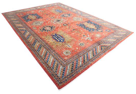Tribal Hand Knotted Humna Humna Wool Rug of Size 8'11'' X 12'2'' in Red and Multi Colors - Made in Afghanistan