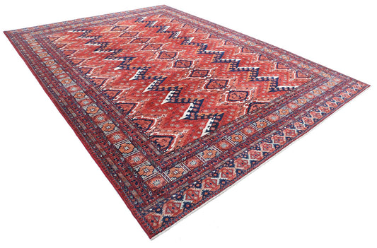 Tribal Hand Knotted Humna Humna Wool Rug of Size 10'1'' X 13'9'' in Red and Rust Colors - Made in Afghanistan
