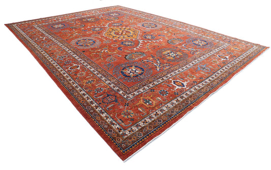 Tribal Hand Knotted Humna Humna Wool Rug of Size 12'7'' X 17'1'' in Red and Red Colors - Made in Afghanistan