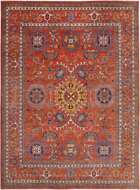 Tribal Hand Knotted Humna Humna Wool Rug of Size 12'7'' X 17'1'' in Red and Red Colors - Made in Afghanistan
