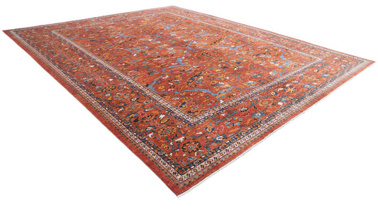 Tribal Hand Knotted Humna Humna Wool Rug of Size 13'5'' X 16'3'' in Red and Red Colors - Made in Afghanistan
