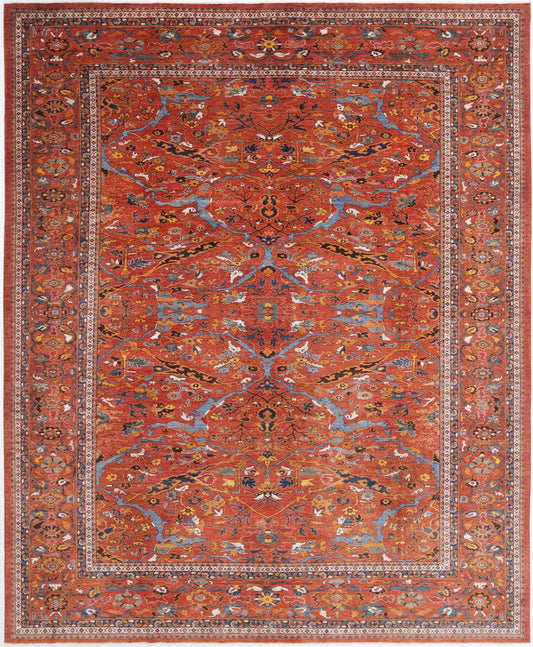 Tribal Hand Knotted Humna Humna Wool Rug of Size 13'5'' X 16'3'' in Red and Red Colors - Made in Afghanistan