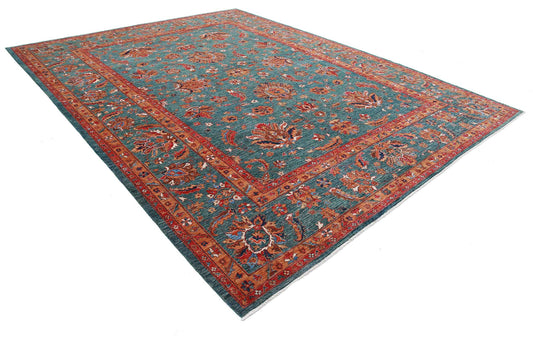Tribal Hand Knotted Humna Humna Wool Rug of Size 10'4'' X 13'3'' in Teal and Teal Colors - Made in Afghanistan