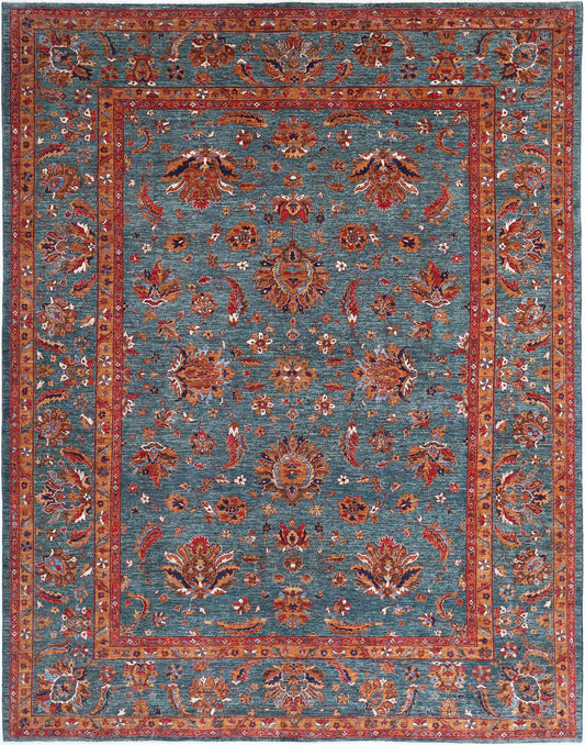 Tribal Hand Knotted Humna Humna Wool Rug of Size 10'4'' X 13'3'' in Teal and Teal Colors - Made in Afghanistan