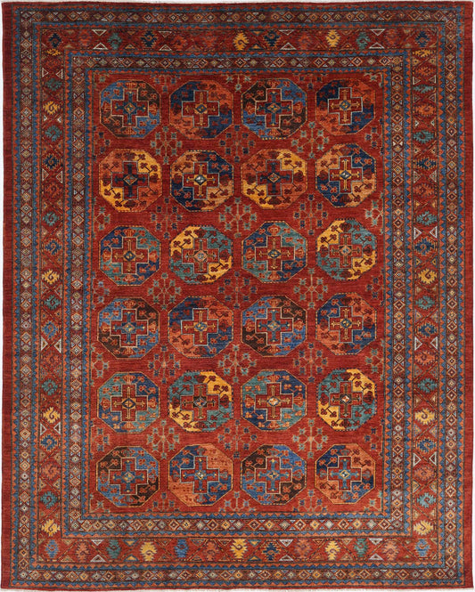 Tribal Hand Knotted Humna Humna Wool Rug of Size 9'9'' X 12'1'' in Red and Red Colors - Made in Afghanistan