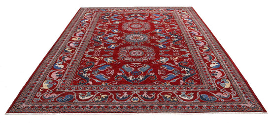 Tribal Hand Knotted Humna Humna Wool Rug of Size 8'3'' X 9'11'' in Red and Red Colors - Made in Afghanistan