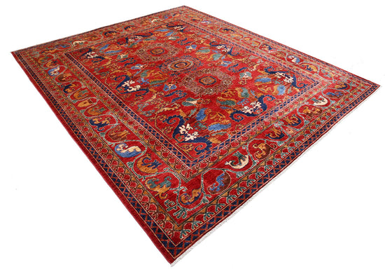 Tribal Hand Knotted Humna Humna Wool Rug of Size 8'2'' X 9'4'' in Red and Red Colors - Made in Afghanistan
