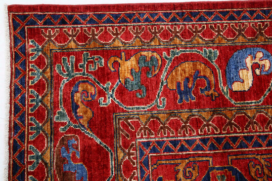 Tribal Hand Knotted Humna Humna Wool Rug of Size 8'2'' X 9'4'' in Red and Red Colors - Made in Afghanistan